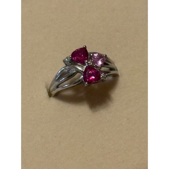 Sterling Silver Size 6 Ring With Pink Heart Stones - Picture 6 of 8